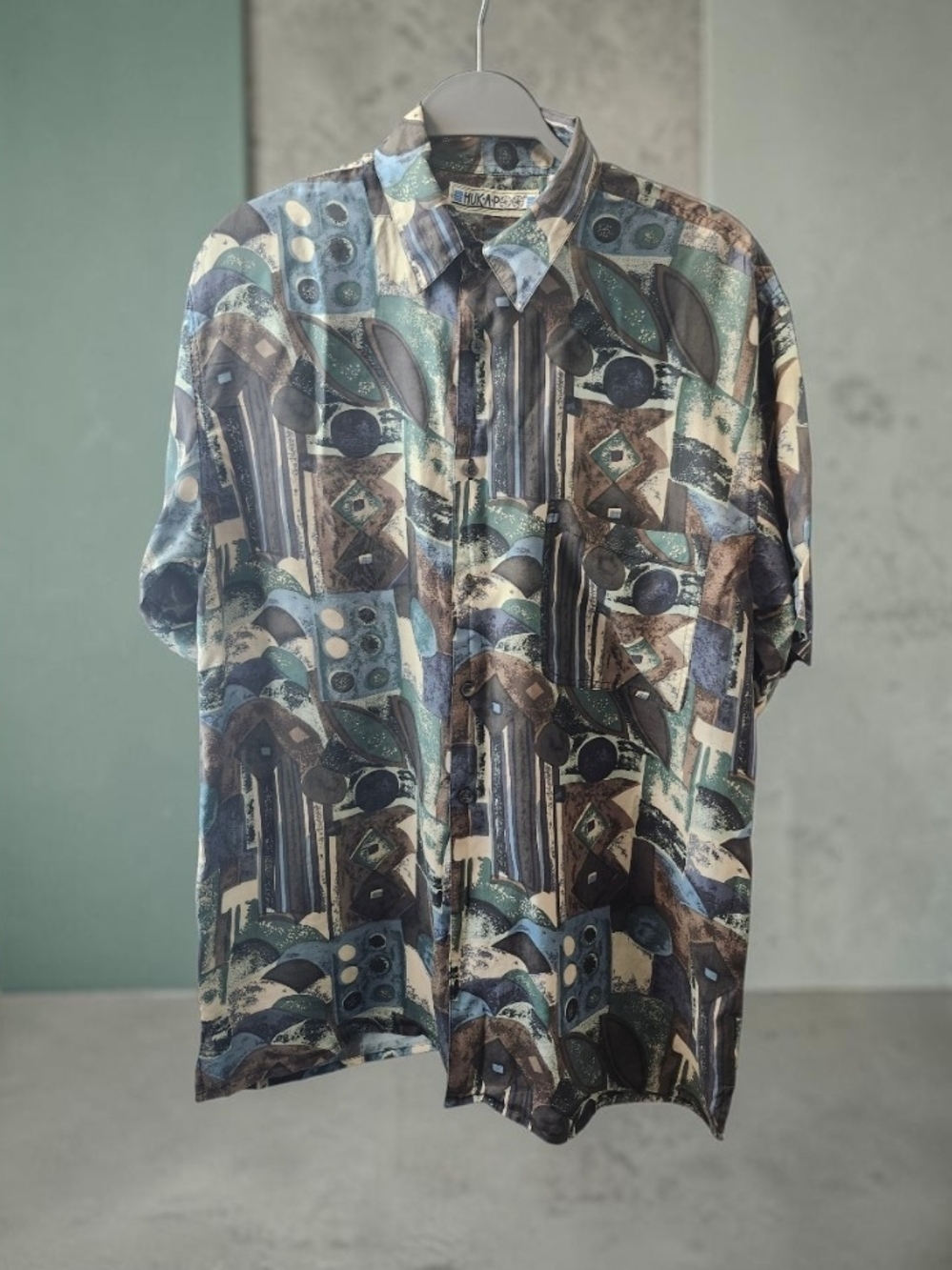 Vintage Silk Geometric Print Short-Sleeve Shirt